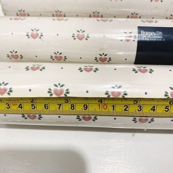 3 Rolls Borden Solid Vinyl Wallcovering VTG 1990s Pink Hearts 55.4 Sq Ft Each - Picture 10 of 10